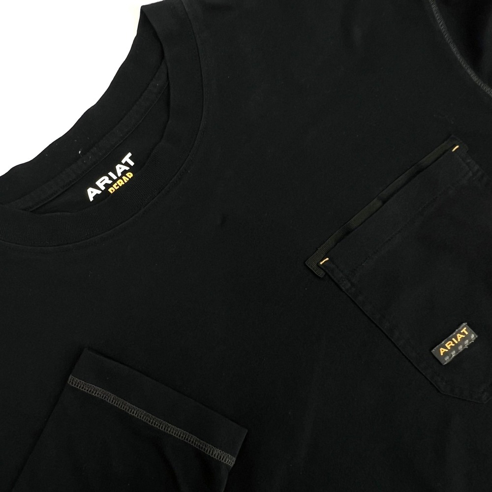 ARIAT Rebar Men's Size M Black Long-Sleeve Crewneck Vented Armpit Pocket T-Shirt